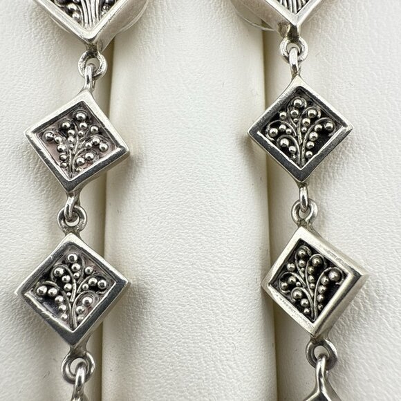 Vintage Lois Hill Earrings Sterling Silver Dangle Granulated Geometric Modernist - Picture 4 of 9